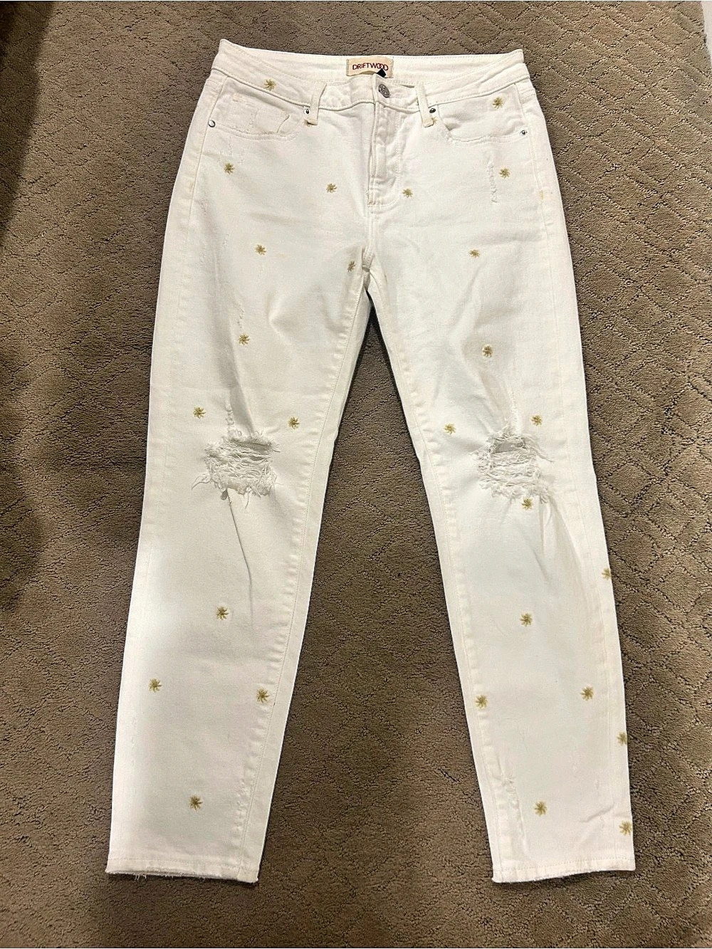 Driftwood Gizelle Embroidered Skinny Jeans White Waist 12/27
